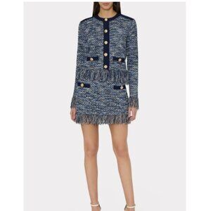 NWT Milly Kaia Textured Knit Cardigan Jacket & Skirt Set, Navy Multi | Small